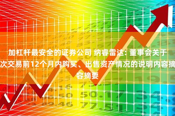 加杠杆最安全的证券公司 纳睿雷达: 董事会关于本次交易前12个月内购买、出售资产情况的说明内容摘要